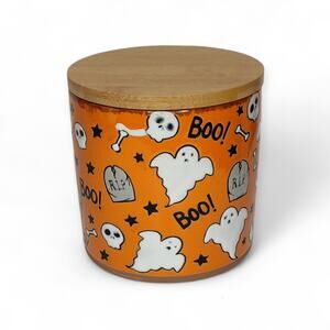 Inhomestylz Halloween Orange Jar Canister Ghosts Bones Boo‎ with Wooden Lid